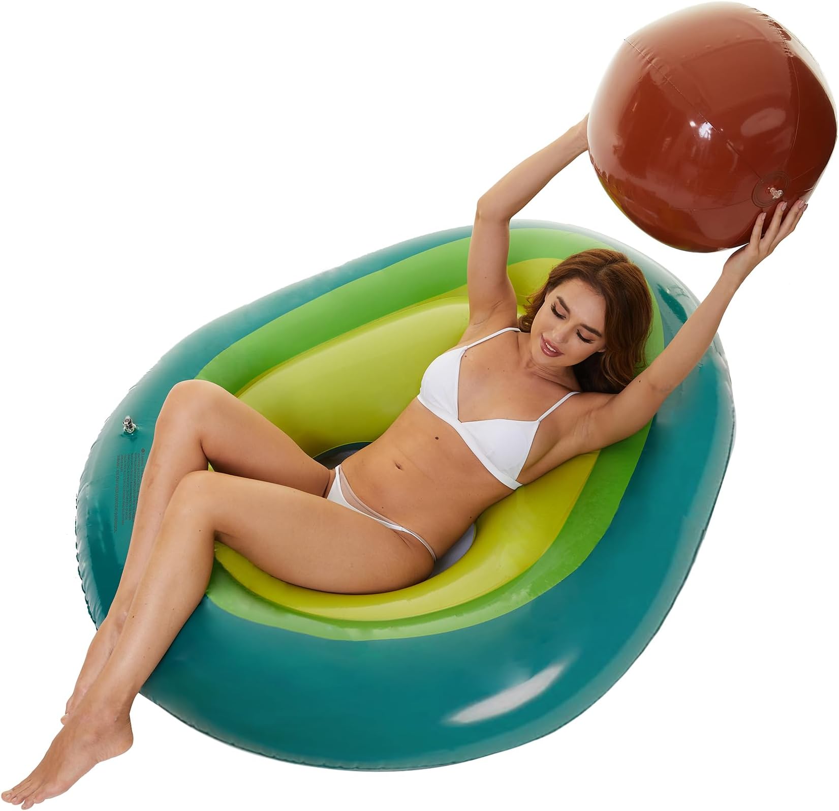 Zoostliss Inflatable Avocado Pool Float - Floatie with Ball Water Fun Large Blow Up Summer Beach Swimming Raft Kids Adults