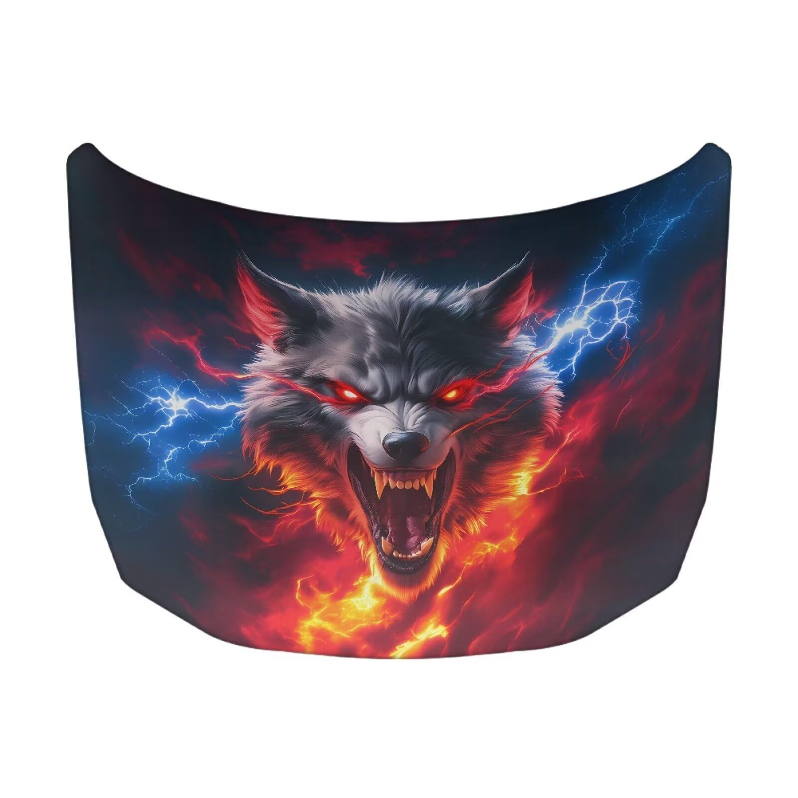 Car Hood Cover Protector 59×39 Inch Stretchable Car Hood Wraps Lightning Flame Wolf Design Waterproof Automotive Accessories for Most Sedans SUV Trucks Minivan