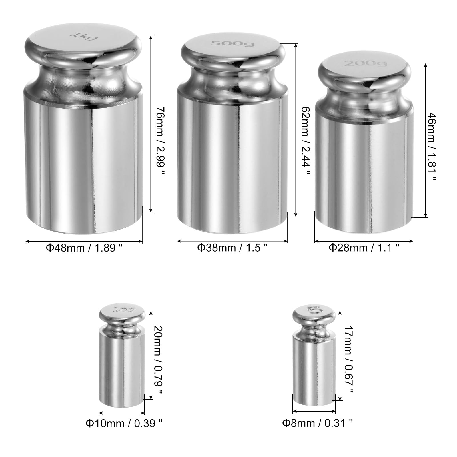 QUARKZMAN 12 szt. Zestaw odważników kalibracyjnych 5g 10g 200g 500g 1kg M1 precyzyjna chromowana stal do cyfrowych wag