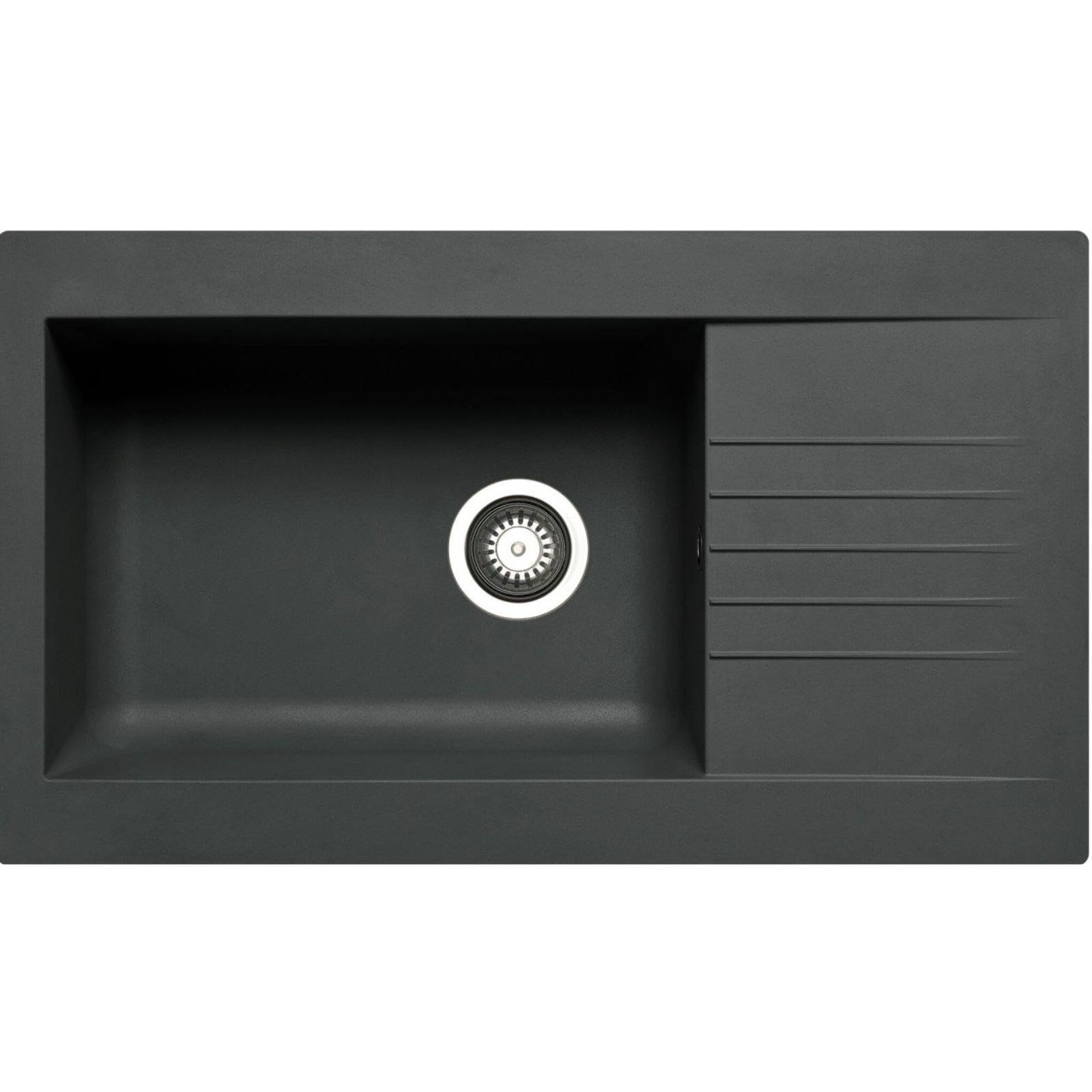 LD1BL – Fregadero de cocina 1 seno XL con escurridor reversible – Composite negro – Empotrable – 86 x 50 x 20 cm