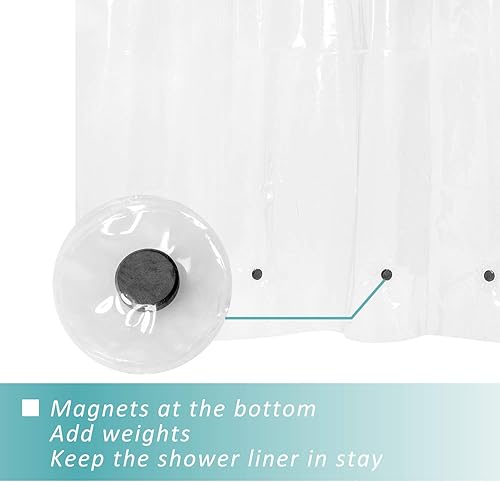 Miniatura 8 de Mrs Awesome Cortina de ducha verde transparente con 3 imanes, 72 x 72 pulgadas, 4G PEVA, cortina de ducha de plástico ligero e impermeable para