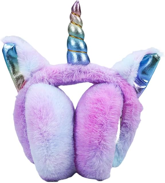 SEDEX Earmuffs for Girls Unicorn Ear Muff Winter Faux Fur Ear Warmers Ear Cover with Cute Sequins Ears for Women Kids