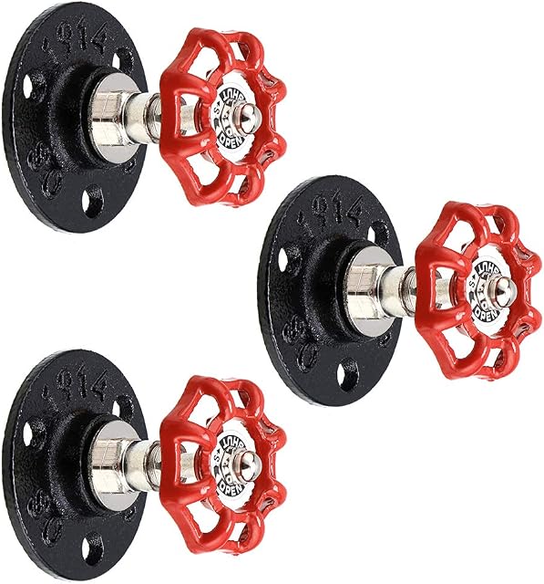 BTSKY 3PCS Vintage Industrial Iron Pipe Coat Hat Hook - Wall Mounted Retro Pipe Hook with Red Handle, Hanger Holder Hanging Storage Rack for Robe, Towel, Bag, umbrella, Antique Home Decoration Decor
