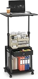 Height Adjustable Standing Desk with Wheels, Mobile Sit-Stand Desk with Drawer and Storage