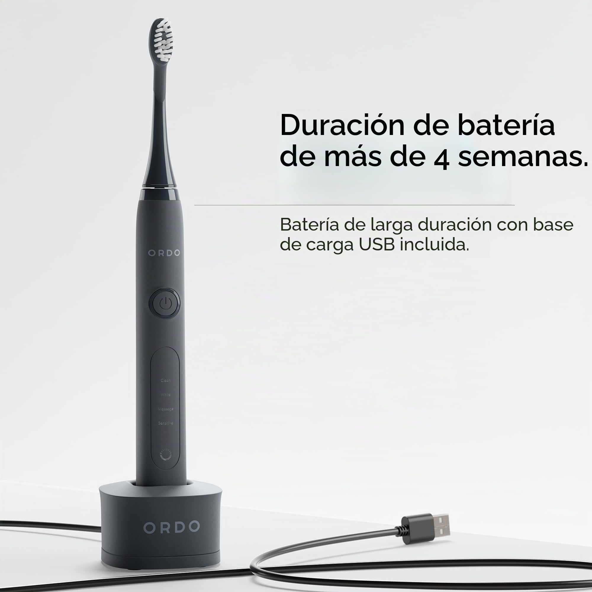 Cepillo de Dientes Eléctrico Ordo Sonic Tecnología Inteligente Avanzada con 4 Modos de Cepillado Batería Recargable Rápida y Elemento de Pulido de Silicona Cargador USB Para Adultos Negro Gris Carbón