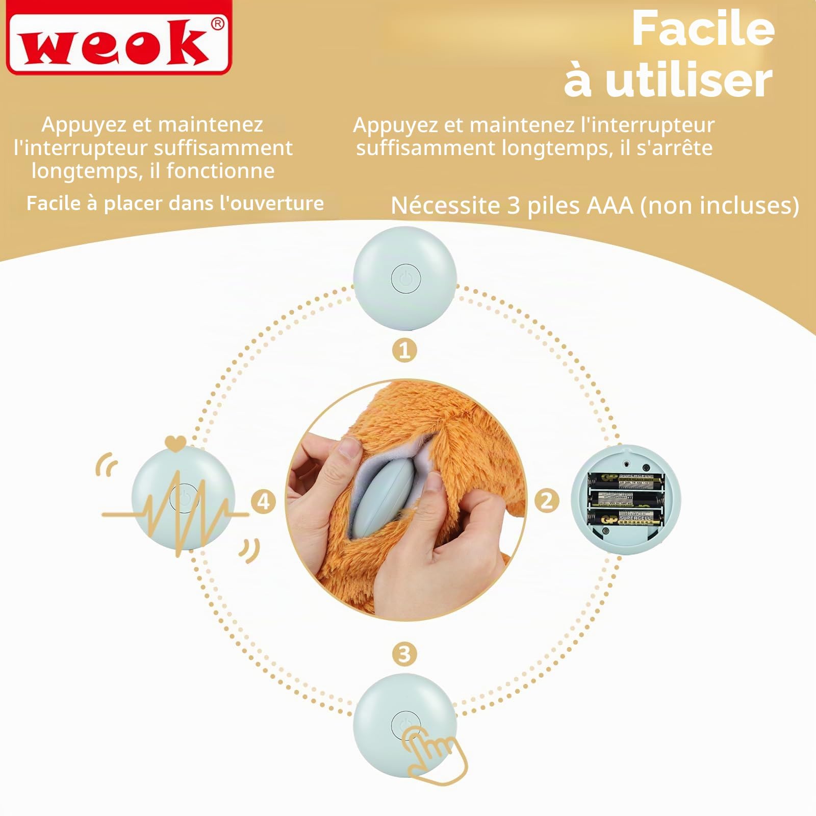 WEOK Jouet pour Chiot - Oreiller Confortable pour Soulager l'Anxiété - Jouet en Peluche pour Battements de Cœur pour Chiens et Chats