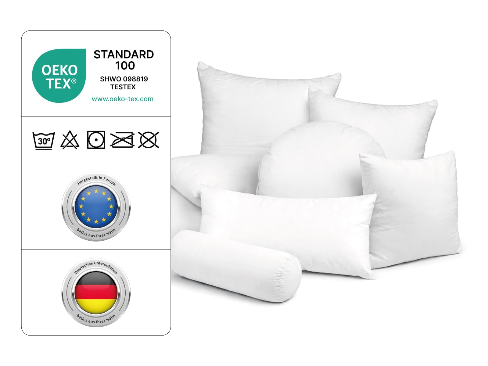 beties - Publik - Feder Füllkissen 30x70 cm – 530 g Enten- & Gänsefedern – Langformat Innenkissen Inlett – waschbares Baumwoll-Inlett – Sofakissen, Dekokissen & Rückenkissen