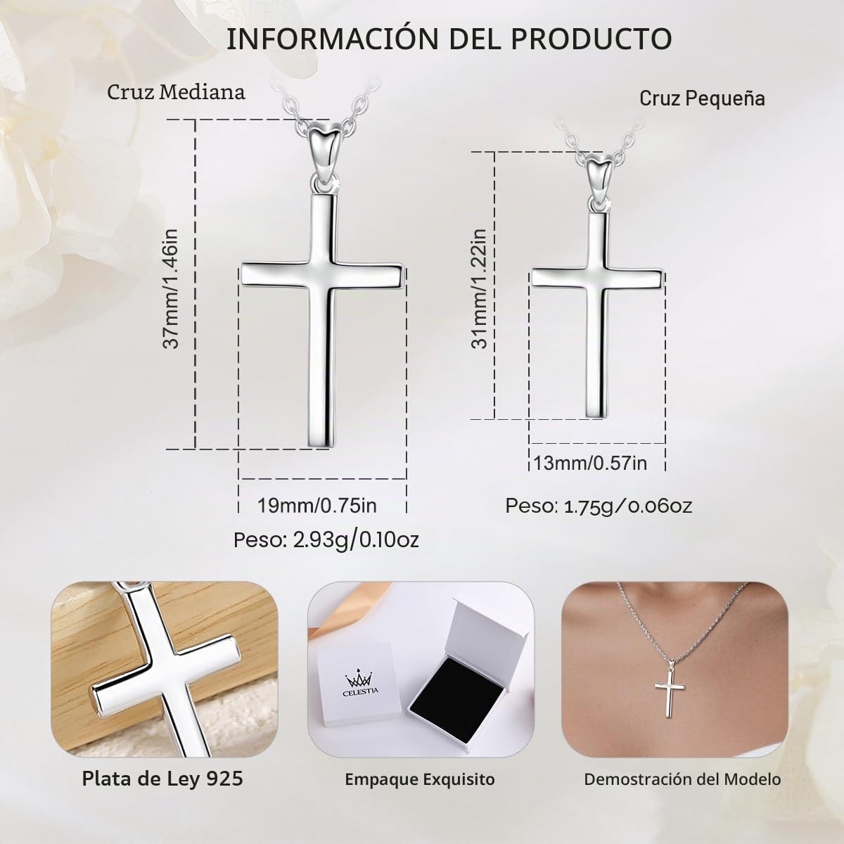CELESTIA Collar Cruz de Caravaca Plata de Ley 925 Mujer Colgante Oro Hombre Crucifijo Joyas Regalo para Mujer Hombres