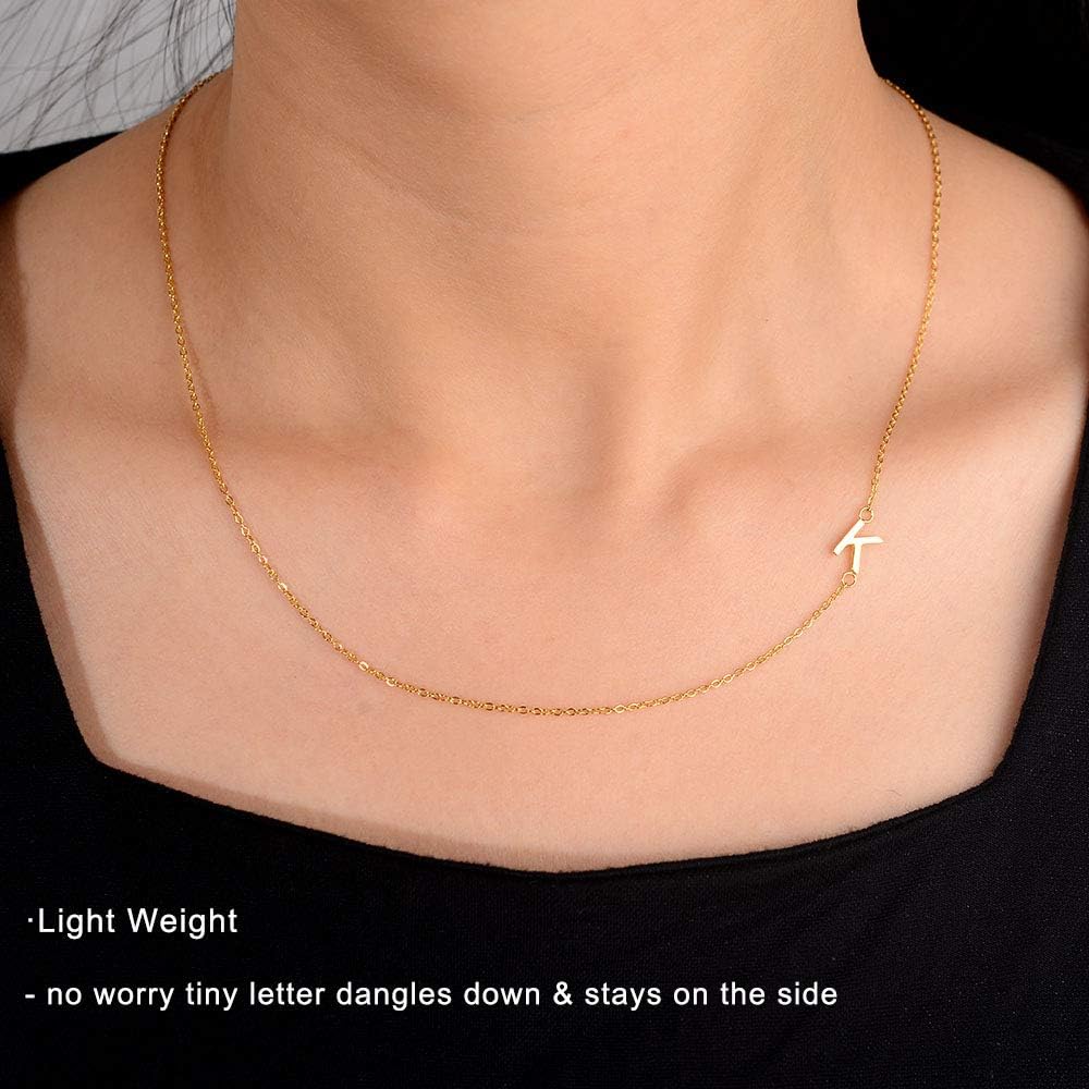 BOCHOI Sideways Initial Necklace Small Minimalist Side Letter Pendant Chain Necklace for Women Girls Stainless Steel Alphabet Jewelry Gift for Mother Girlfriend Wife Friends Birthday