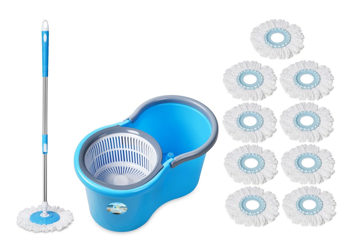 MAGICBUYS 360 Cleaning Spin Mop for Plastic Bucket Floor Cleaning & 9 Microfiber Refills(Blue & Grey) (B0D8FWFXNX) Amazon Price History, Amazon Price Tracker
