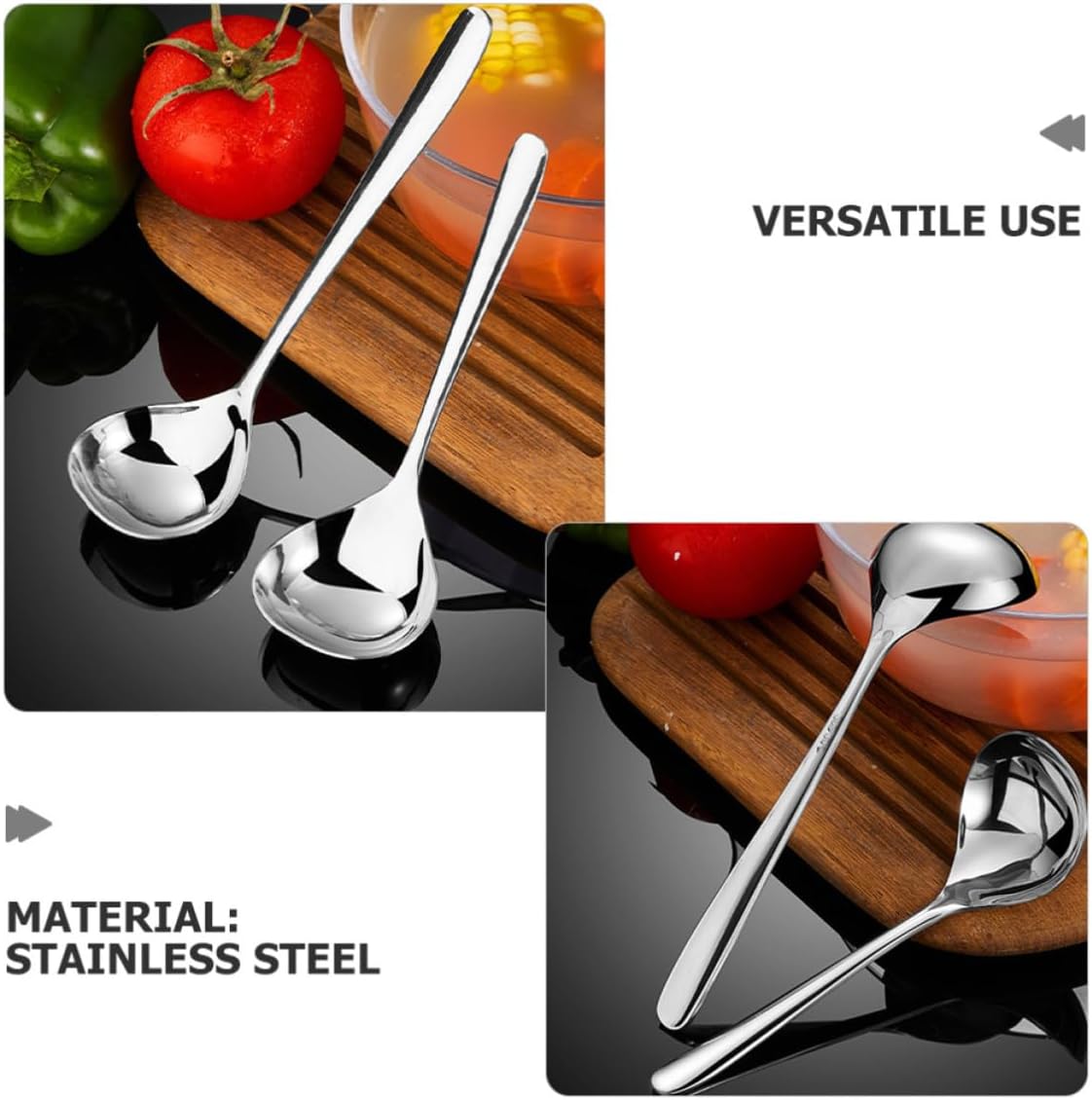 4pcs Stainless Steel Soup Ladles Large Capacity Kitchen Spoons for Cooking Soups and Making Stews Versatile Use Serving Ladles for Kitchen and Dining