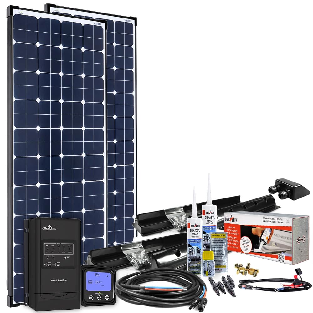 Offgridtec© 300W MPPT 12V Wohnmobil Komplettset EBL-Option mit Hochleistungspanels MPPT Regler und Installationsmaterial