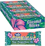 Island Flavors Coconut Slice Candy Bars (24 Mango, Pineapple/Banana and Kiwi-striped coconut bars)