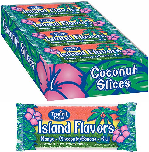 Island Flavors Coconut Slice Candy Bars (24 Mango, Pineapple/Banana and Kiwi-striped coconut bars)