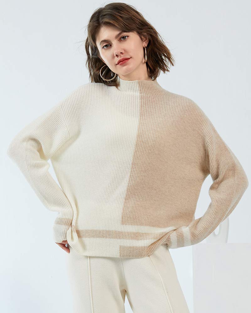 ZHILI - Maglione da donna in puro cashmere, collo alto, con maniche a pipistrello
