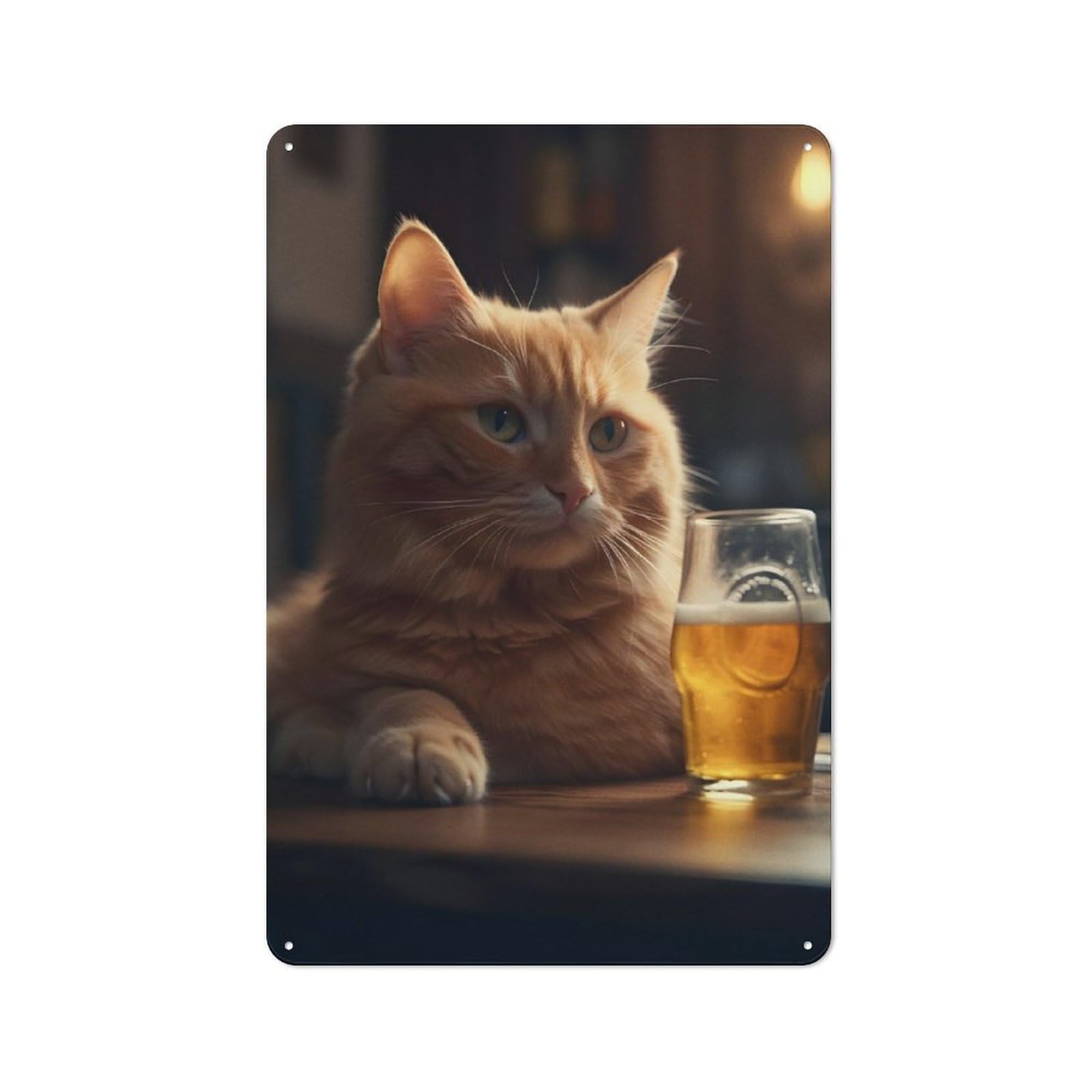 Metal Plaque 30x20cm with Cat A Glasses of Beer for Hallway Wall, Retro Decor, for Wall Display Collectors