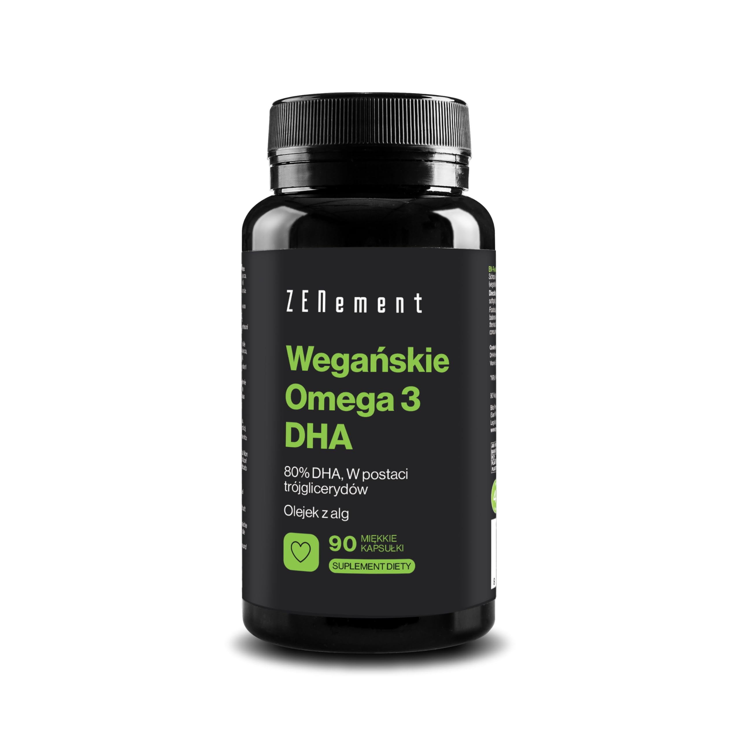 Wegańskie Omega-3 80% DHA - z oleju z alg - 900 mg DHA w porcji dziennej (2 kapsułki) - w formie trójglicerydów - 90 kapsułek żelowych