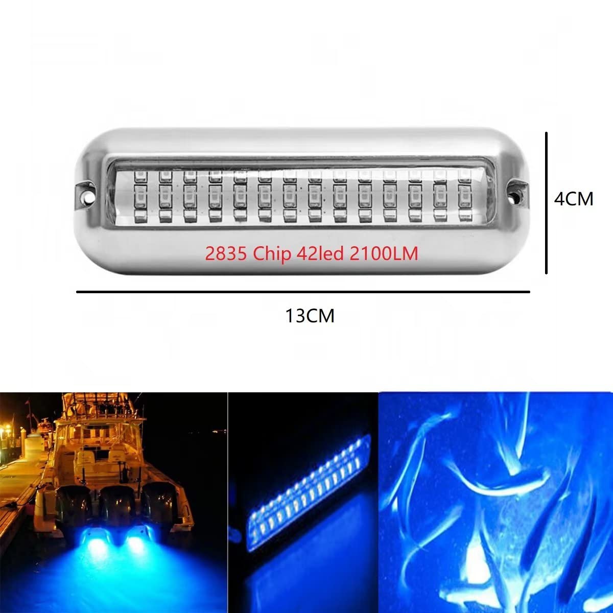 2pcs Waterproof Marine Boat Lights, Stainless Steel 42LEDs Underwater Lighting Boat Transom Navigation Drain Plug Courtesy Lamp Deck Lights for Cruise Ships, Yachts, Sailboat