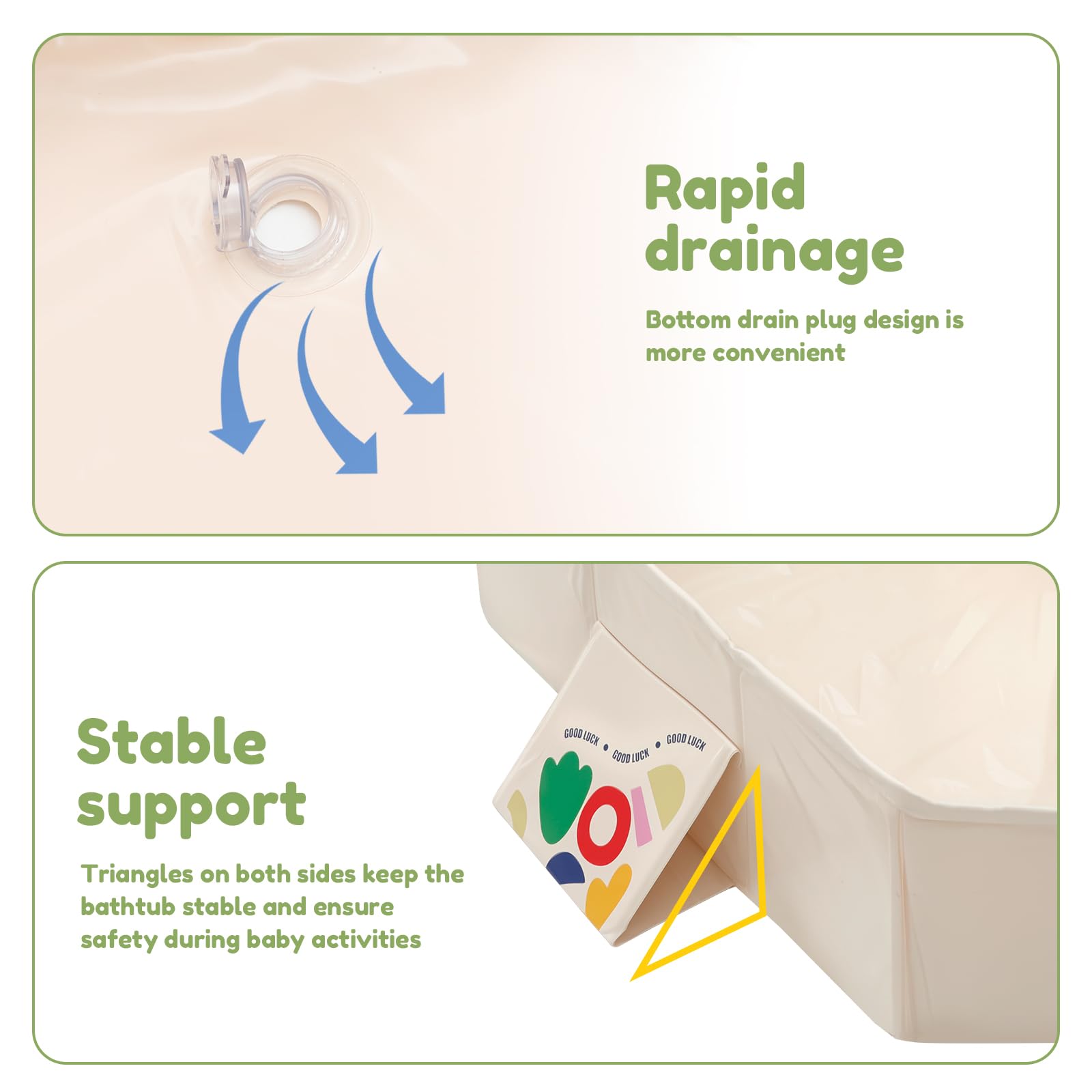 Bañera de bebé plegable, la bañera de bebé plegable con desagüe y pies de soporte, para niños pequeños con 5 bolas, 2 patos, Antideslizante Bebés para Niños de 0 a 5 Años ducha portátil (Tufty White)