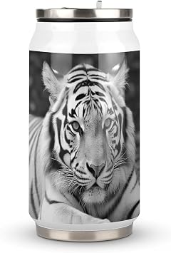 Black White Tiger Stainless Steel Cola Cup Reusable Plastic Coke Cup Leakproof Portable Soda Cup Large Capacity Iced Drink Cup for Home Party