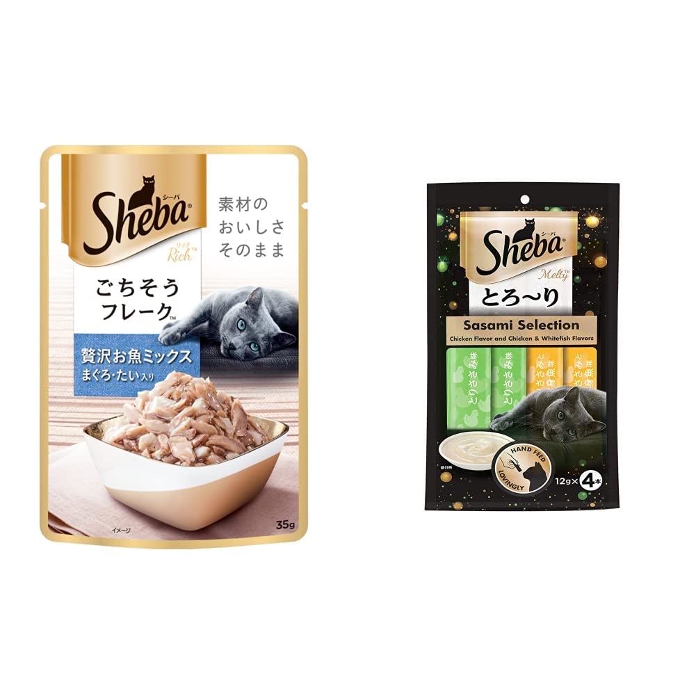 Sheba Rich Premium Wet Cat Food, Fish Mix (Maguro & Bream), 12 Pouches (12 x 35g) & Melty Premium Cat Treat, Chicken & Chicken Whitefish Flavour, 48g Pack(4 Sticks) (B092CMHQM4) Amazon Price History, Amazon Price Tracker