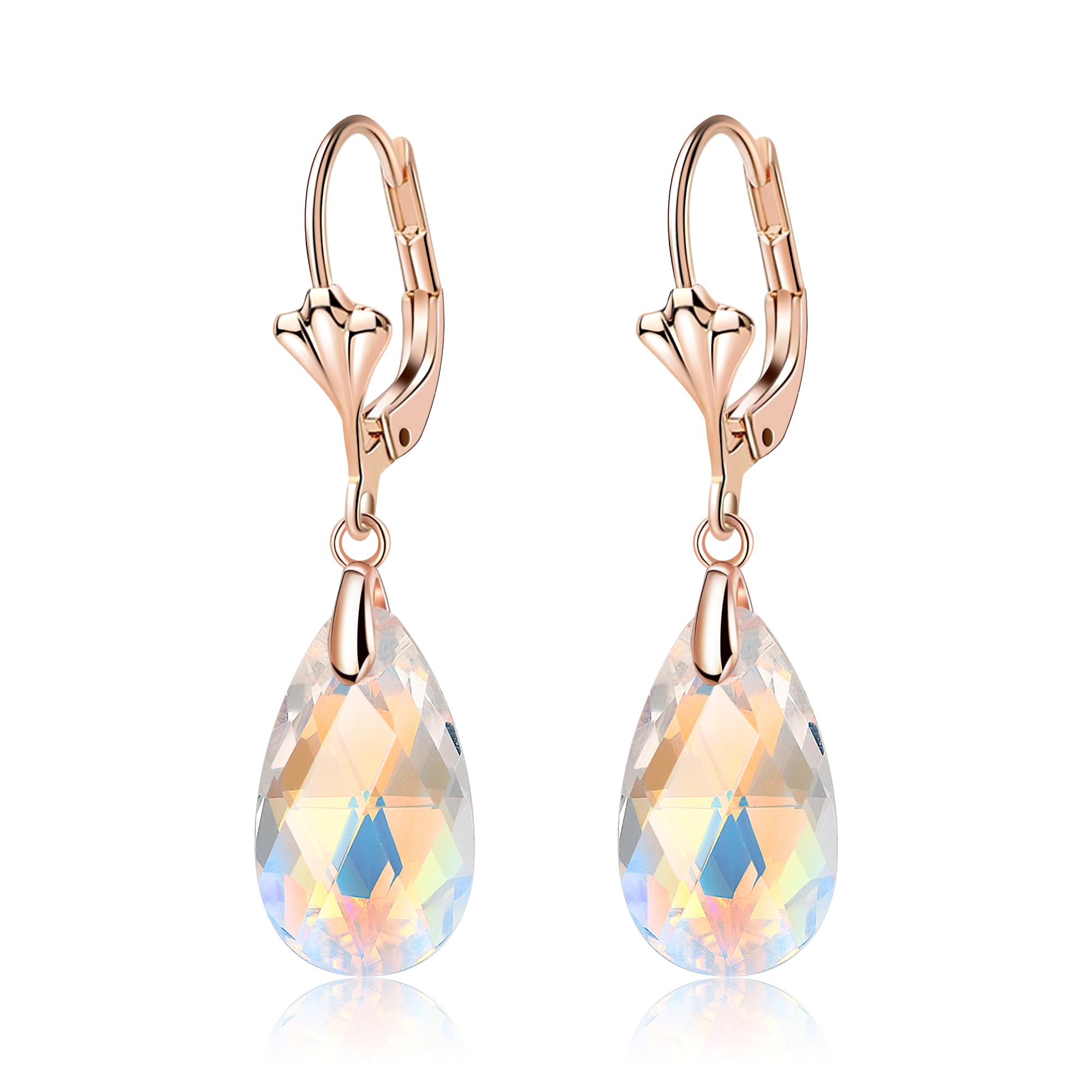 EleQueen Austrian Crystal Hypoallergenic Leverback Drop Gold Tone Dangle Earrings for Women