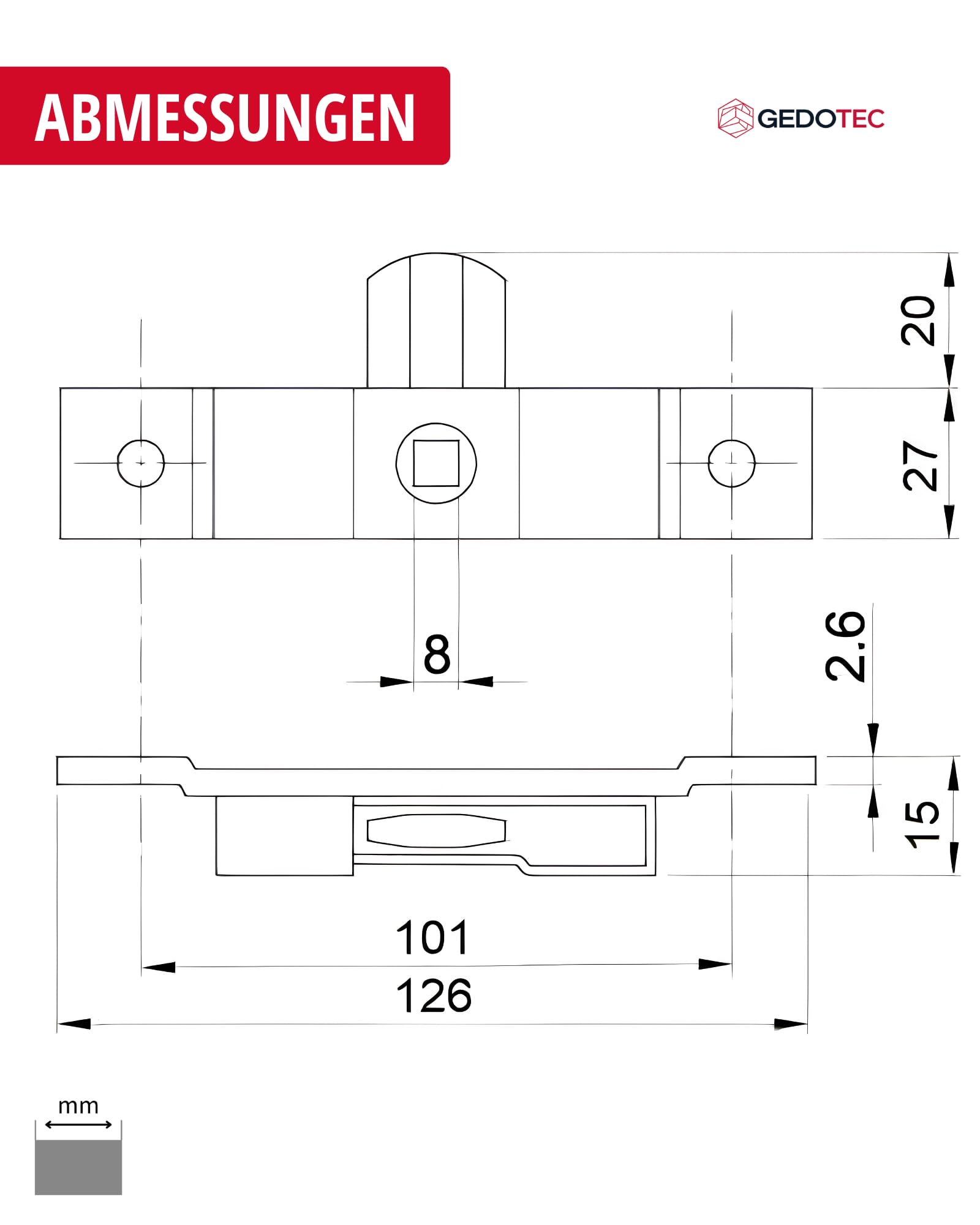 Gedotec Einreiberschloss 27x126 mm mit Dornschlüssel - 4 Stück Schlösser