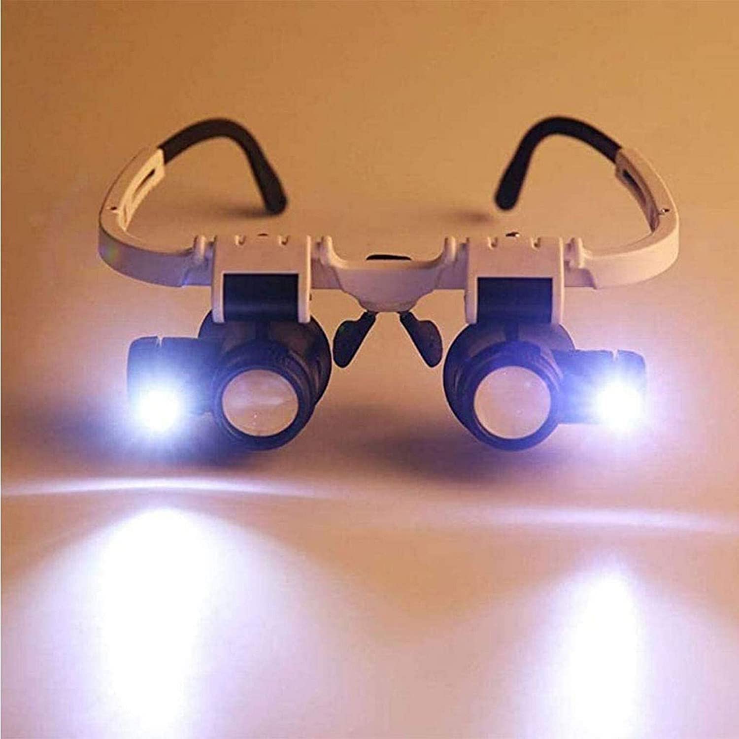 Lupa de Diadema Manos Libres con luz LED, Lupa con 2 Luces LED, Lentes Intercambiables 8X, 15X y 23X, para relojero, joyería, Lente óptica, Lupa de Cristal, Reloj.