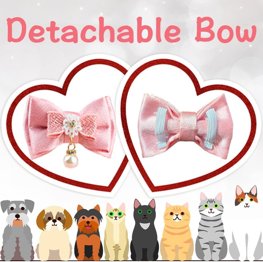 Cute Kitten Collars for Girl Cat Collar Breakaway Pink Bow Cat Collar Girl Cat Accessories Bowtie Kitty Collar with Flower (Color A) - Image 3