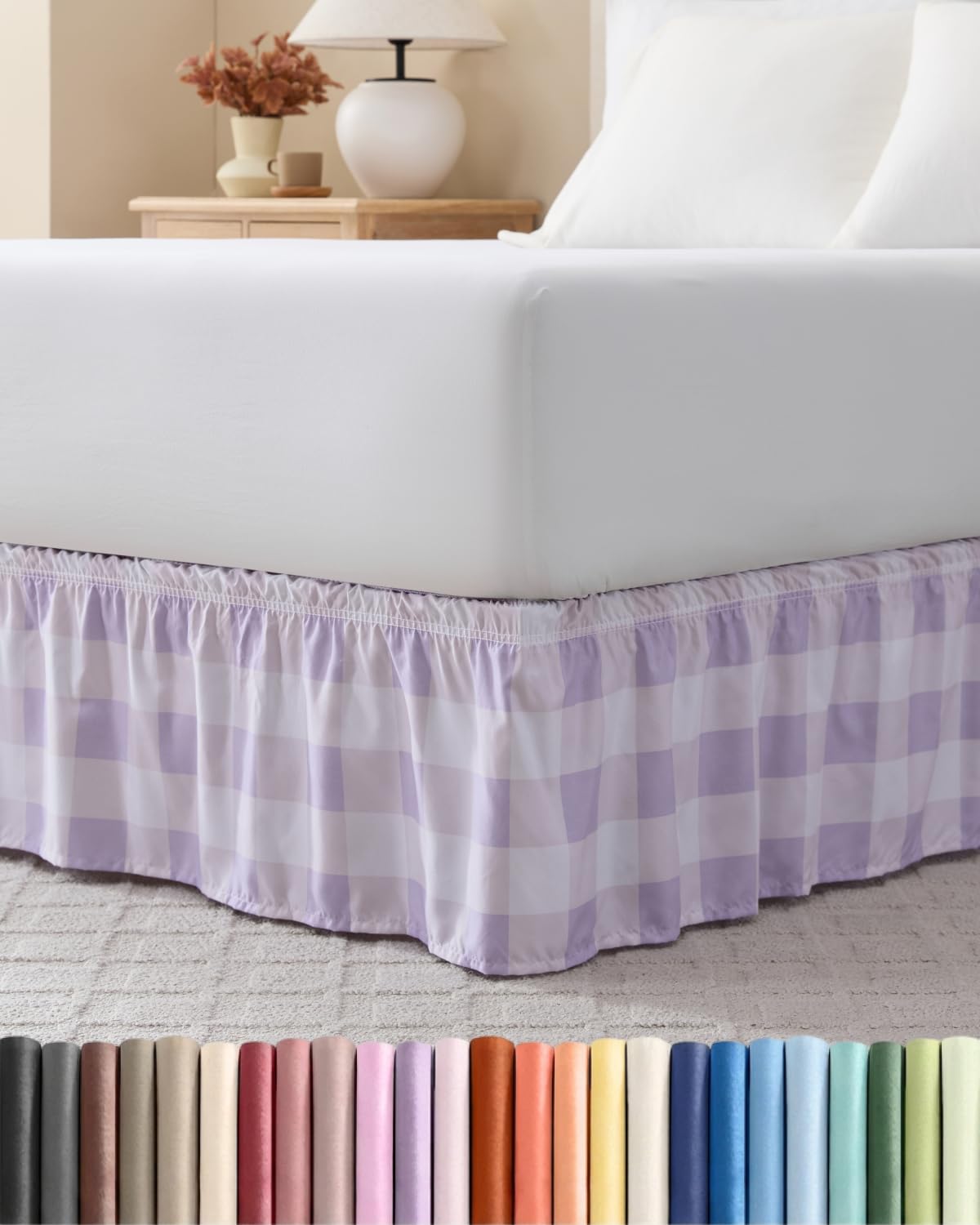 CGK Wrap Around Dust Ruffle Bed Skirt - Queen Size, 15" Inch, Mauve