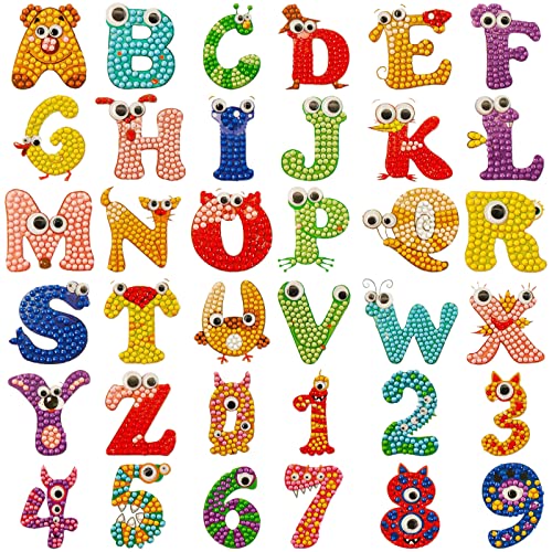 Dzmuero Diamond Painting, DIY Alphabet and Number Diamond Sticker Kit, DIY Diamond Paint Kit, para Niños Principiantes, Navidad, Acción de Gracias, Regalos de Cumpleaños Cover