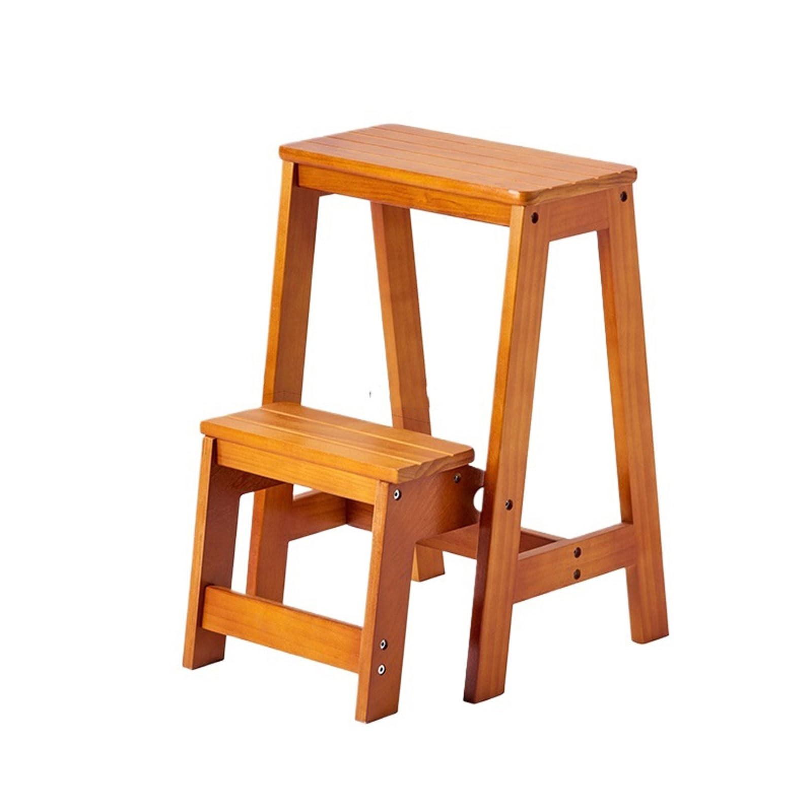 ZGYOZMNG Step Ladder Home Staircase Stool Solid Wood Multifunctional Folding Ladder Chair Easy to Store Suitable for Kitchen Bedroom Garage stepstool(Nero) (Light Walnut)