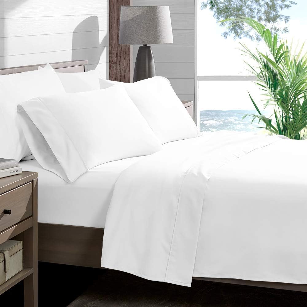 Utopia BeddingUnique Beddings Authentic 1500 Thread Count Heavy Soft Egyptian Cotton Sheet Set DEEP Pocket, Queen, White Solid, Premium Quality (Features : Fully Elastic Fitted Sheet Fits 10-12" Pocket)