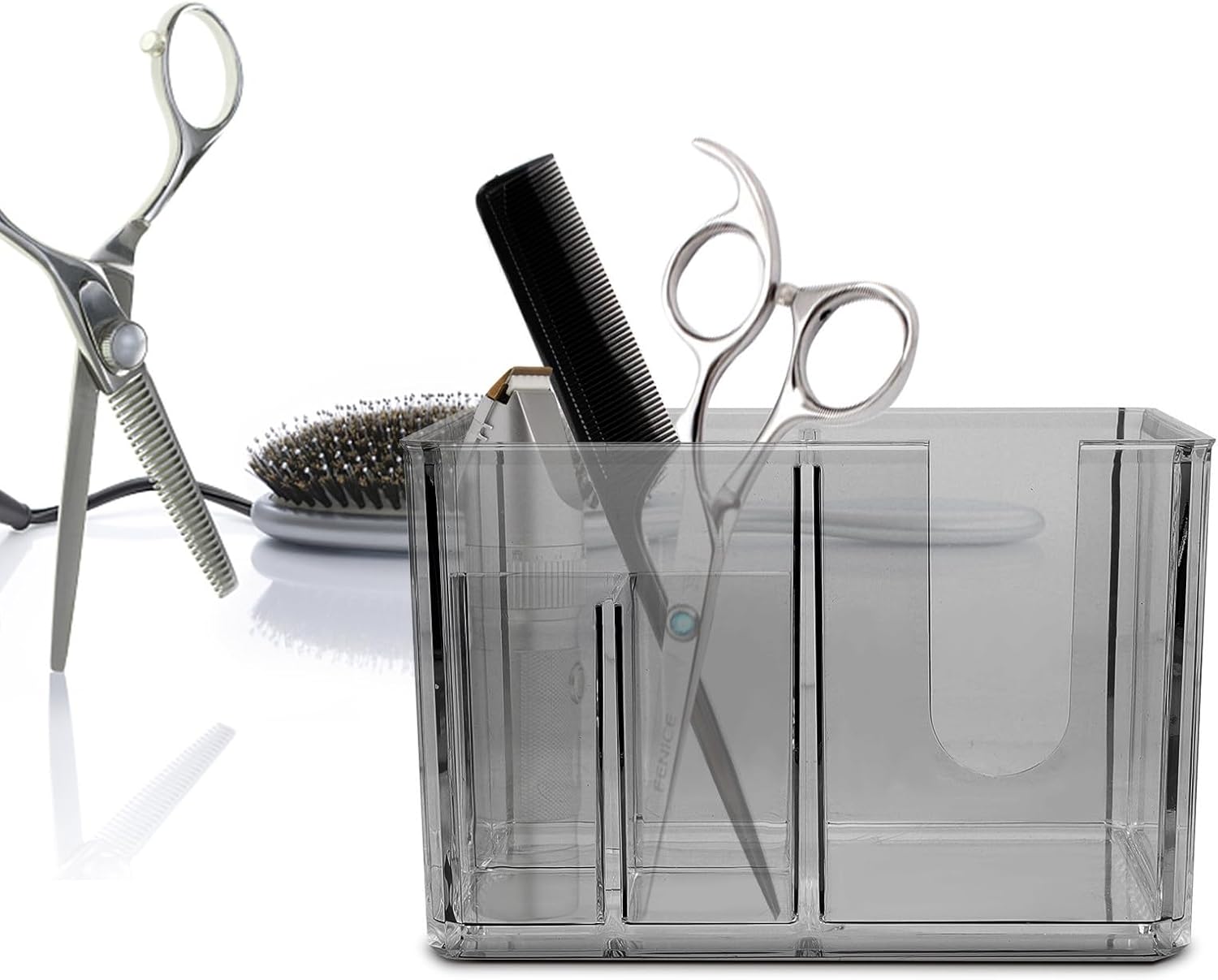 LIFKOME Hair Scissor Organizer Storage Box for Salon and Home Use, Lightweight Pp Material Large-capacity Compartment Areas, Non-slip Hairdressing Tool Holder for Scissors and Comb