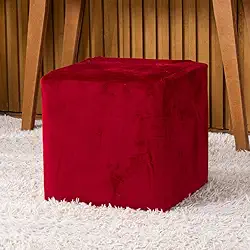 Capa de Puff Quadrado Avulsa Lisa Ajustável com Elástico - Tecido Veludo Suede Decoração Banquinho Luxo Para Sala Quarto Pufe Banco Protetor Banqueta Centro (Vermelho)