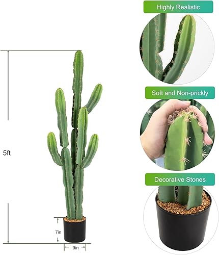 Miniatura 4 de Plantas de cactus artificiales resistentes a los rayos UV de 5 pies Cactus de vaquero sintético grande para decoración de interiores y exteriores,