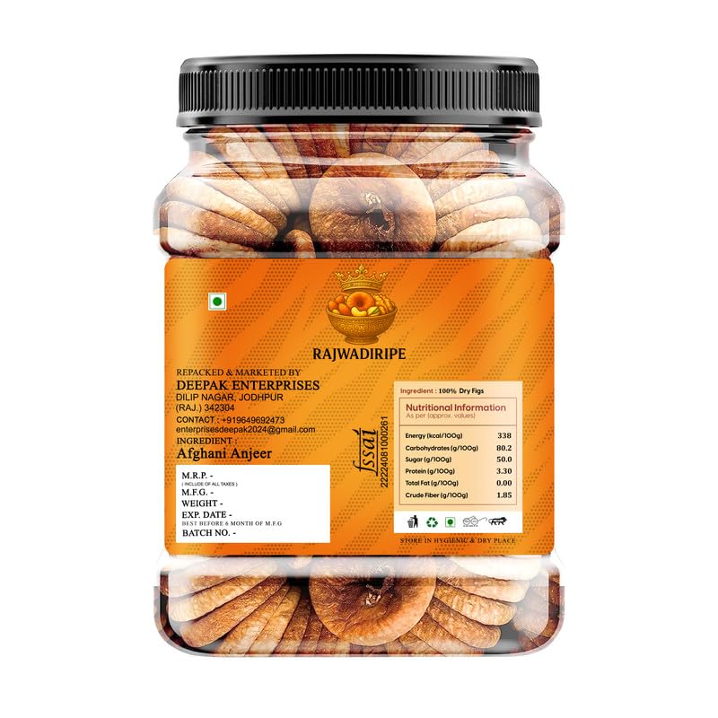 Image of RAJWADIRIPE Premium Dried Figs 250gm Afghani Anjeer | Naturally Sweet & Soft Dry Fruit | Rich in Fiber, Calcium | Healthy Snack for Daily