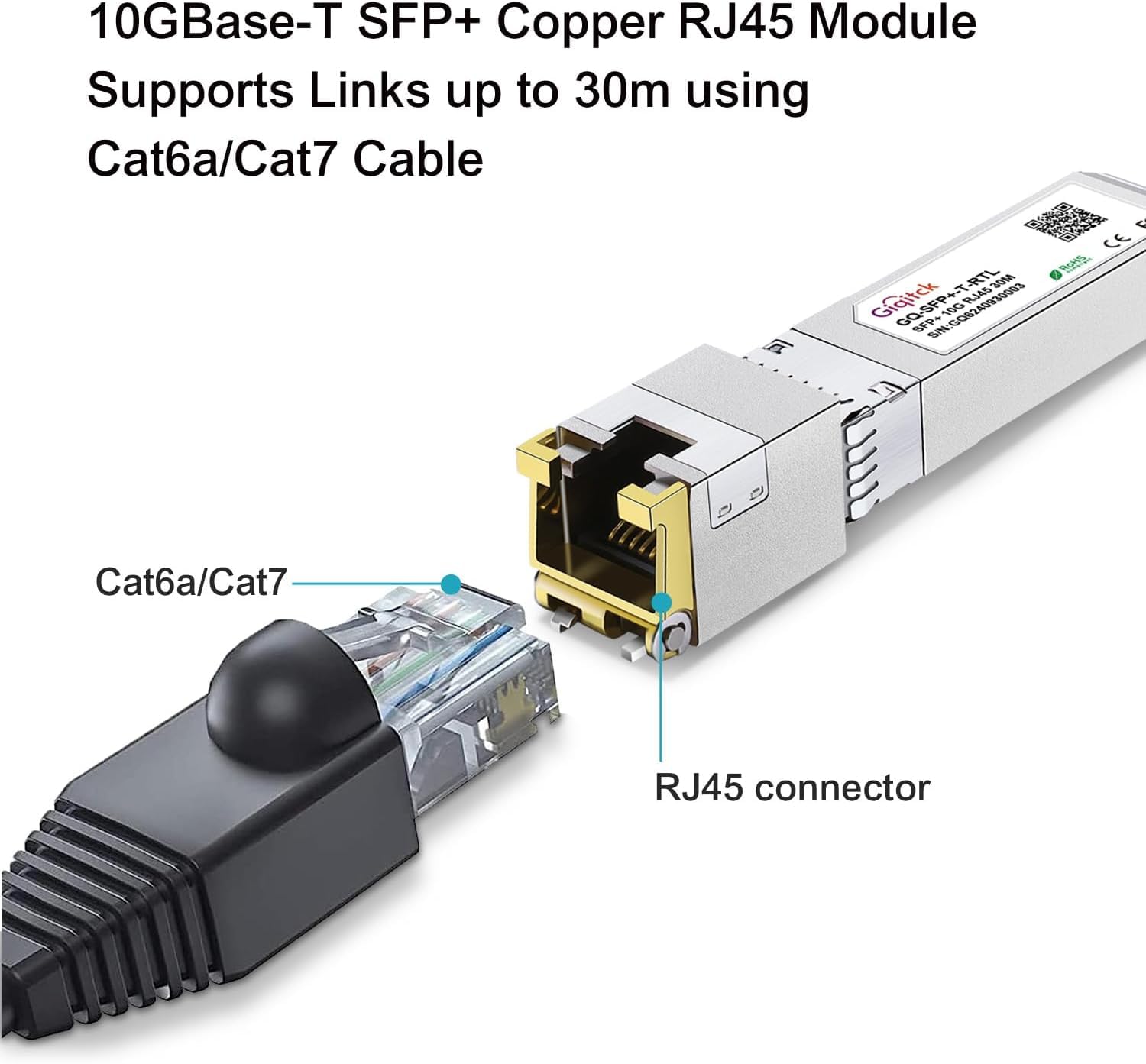 Newest 10GBASE-T SFP+ RJ45 Transceiver, 10G Copper SFP+ to RJ45 Module with Realtek Chip for Intel E10GSFPT Switch, up to 30m