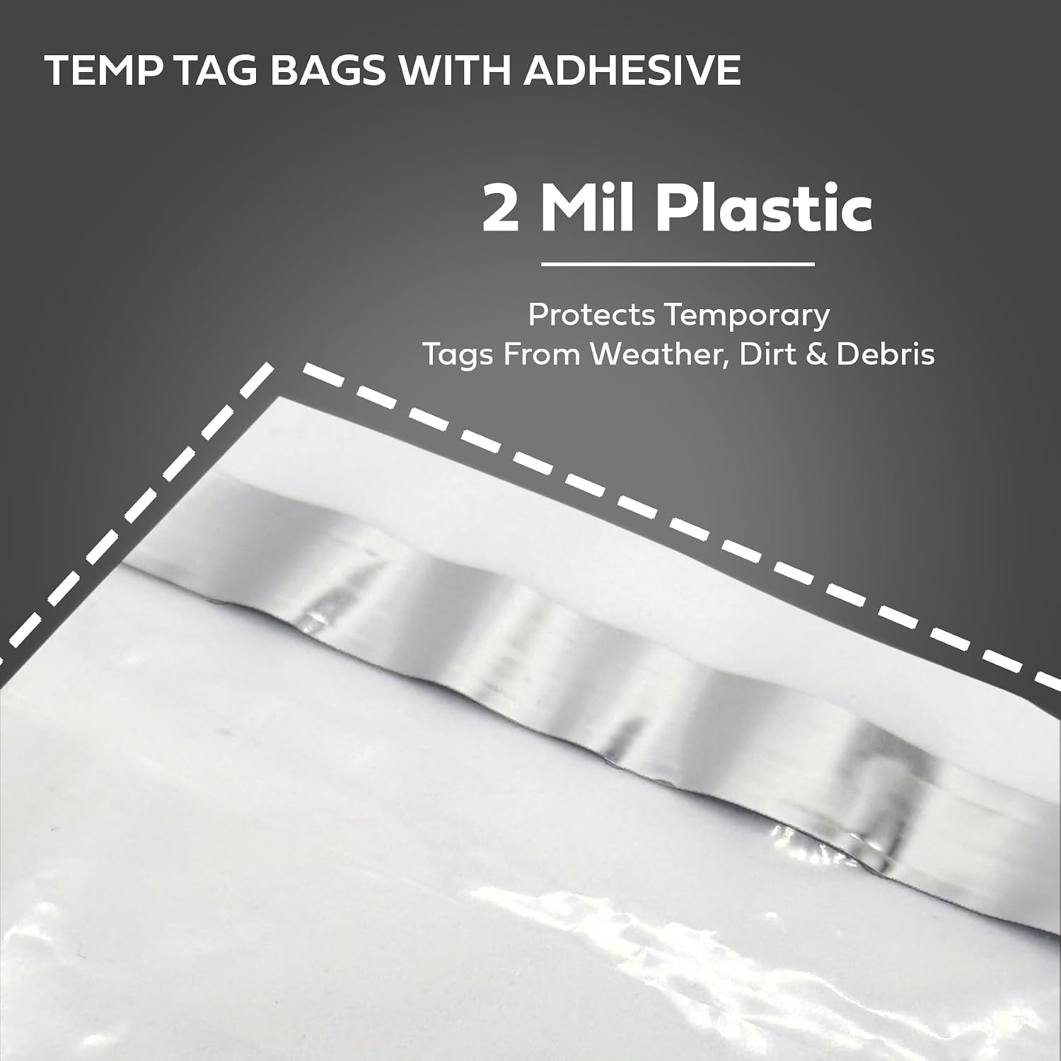 License Plate Temporary Tag Bags - Premium Plastic with Adhesive (100 per Pack)