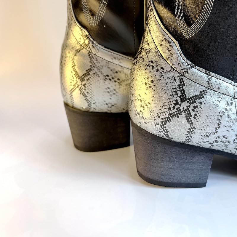 Cowboy Boots For Men Wide Calf Mid-Cylinder Embroidered Pointed Square Toe Chunky Block Heel Outdoor Work Boots4