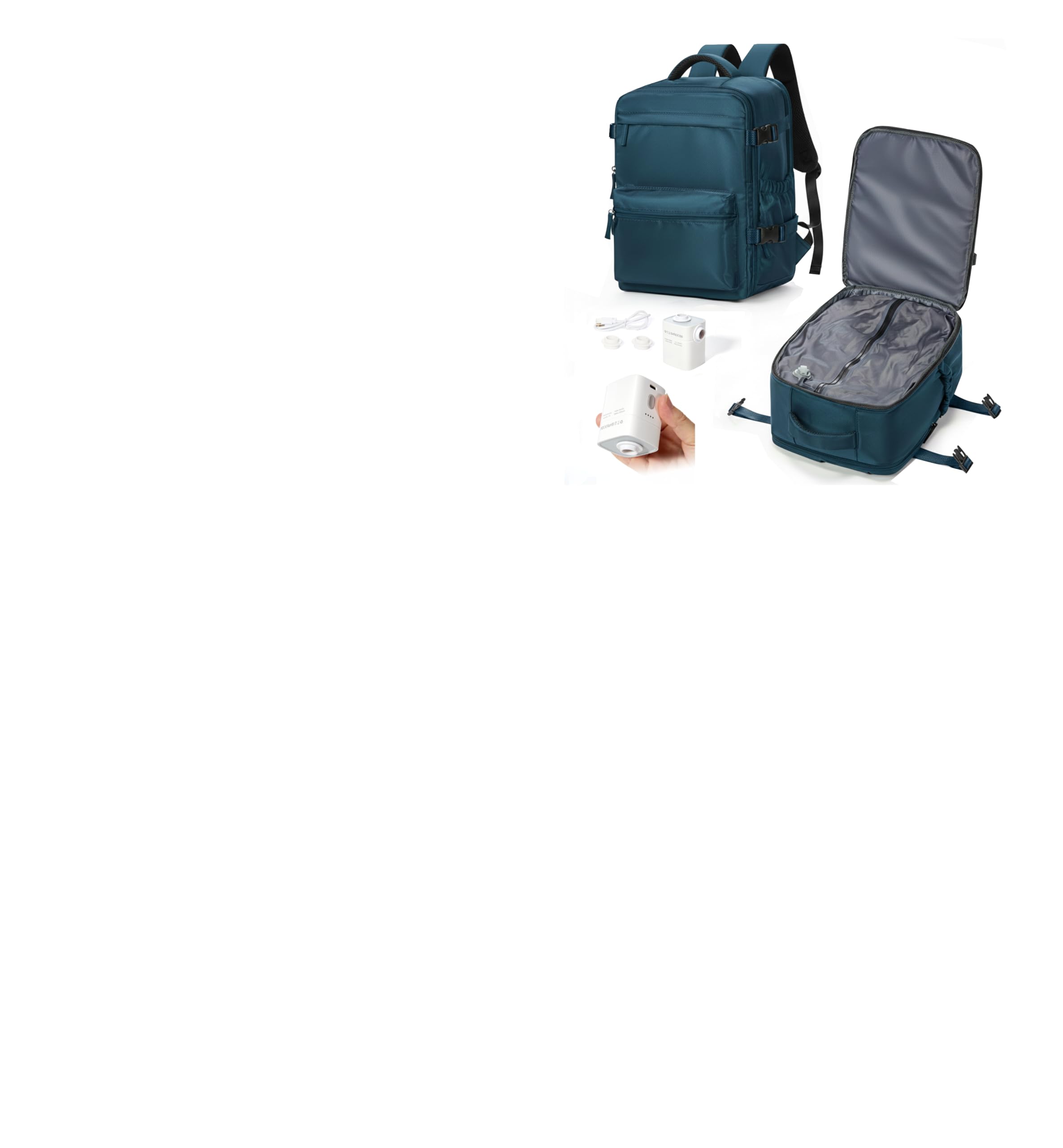 Mochila 40x20x30 Cabina al Vacio Mochila Viaje Cabina Avion Bolsas de viaje Vacio con Bomba con Compresión al Vacío Airbag, Impermeable, Equipaje de Mano -Azul pavo real