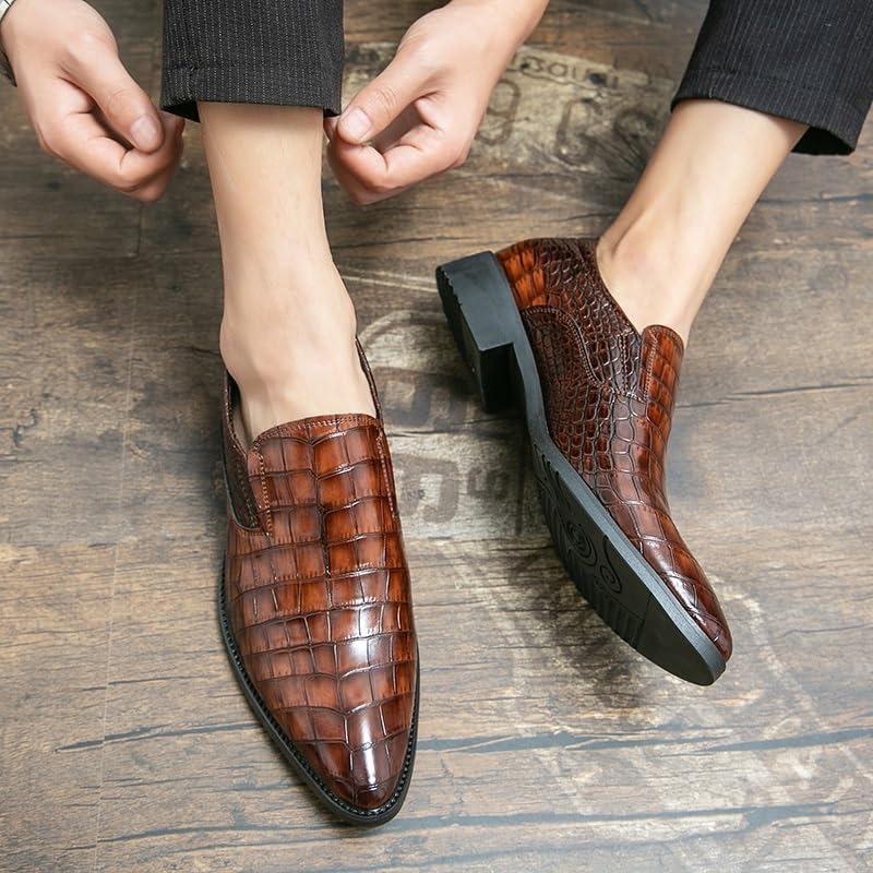 Dress Oxford Shoes for Men Slip On Pointed Toe Stone Pattern Vegan Leather Rubber Sole Anti-Slip Slip Resistant Low Top Block Heel Casual3