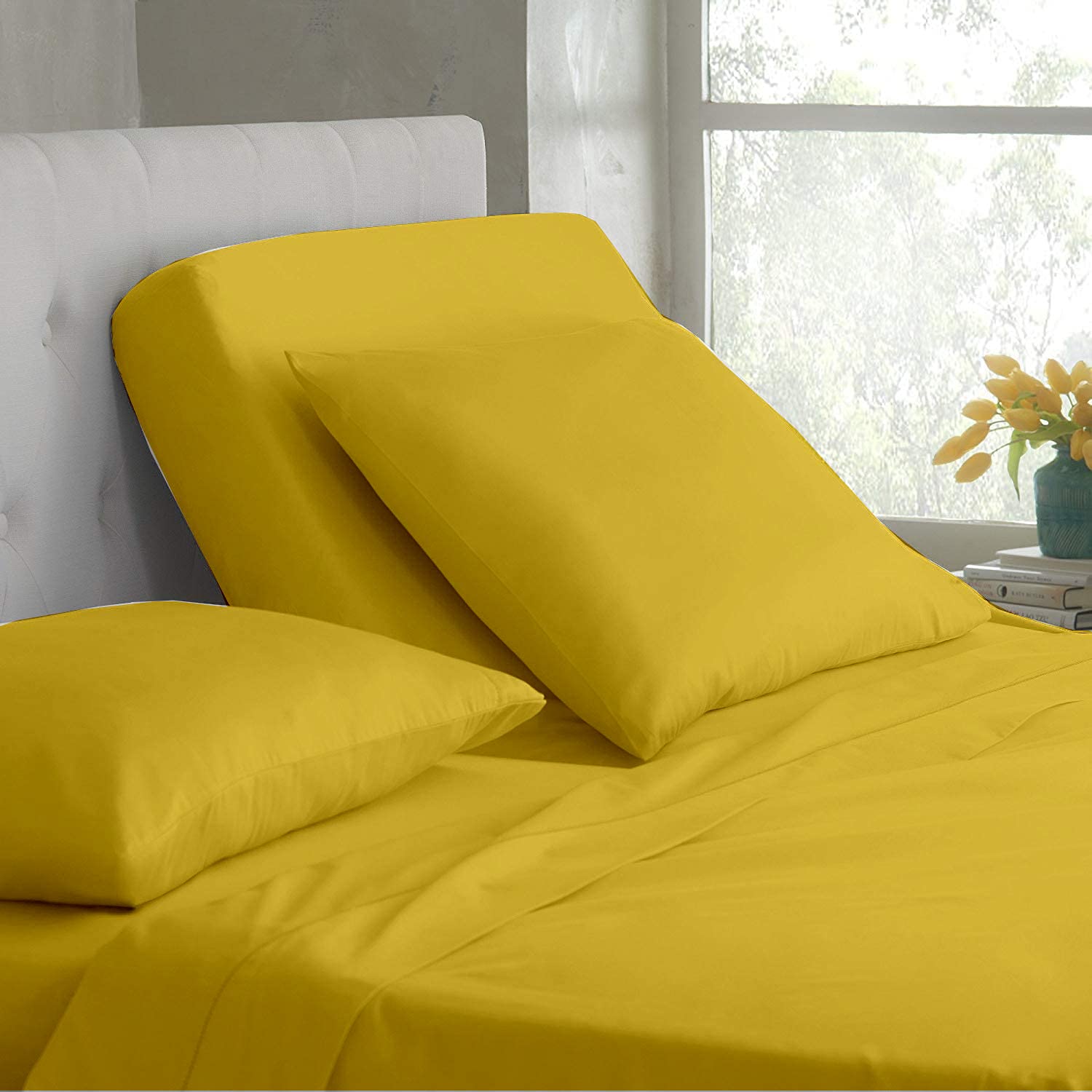 Split Head Flex California King Sheet Set for Adjustable Bed Half Split 4-PC 100 Egyptian Cotton 600-Thread-Count -