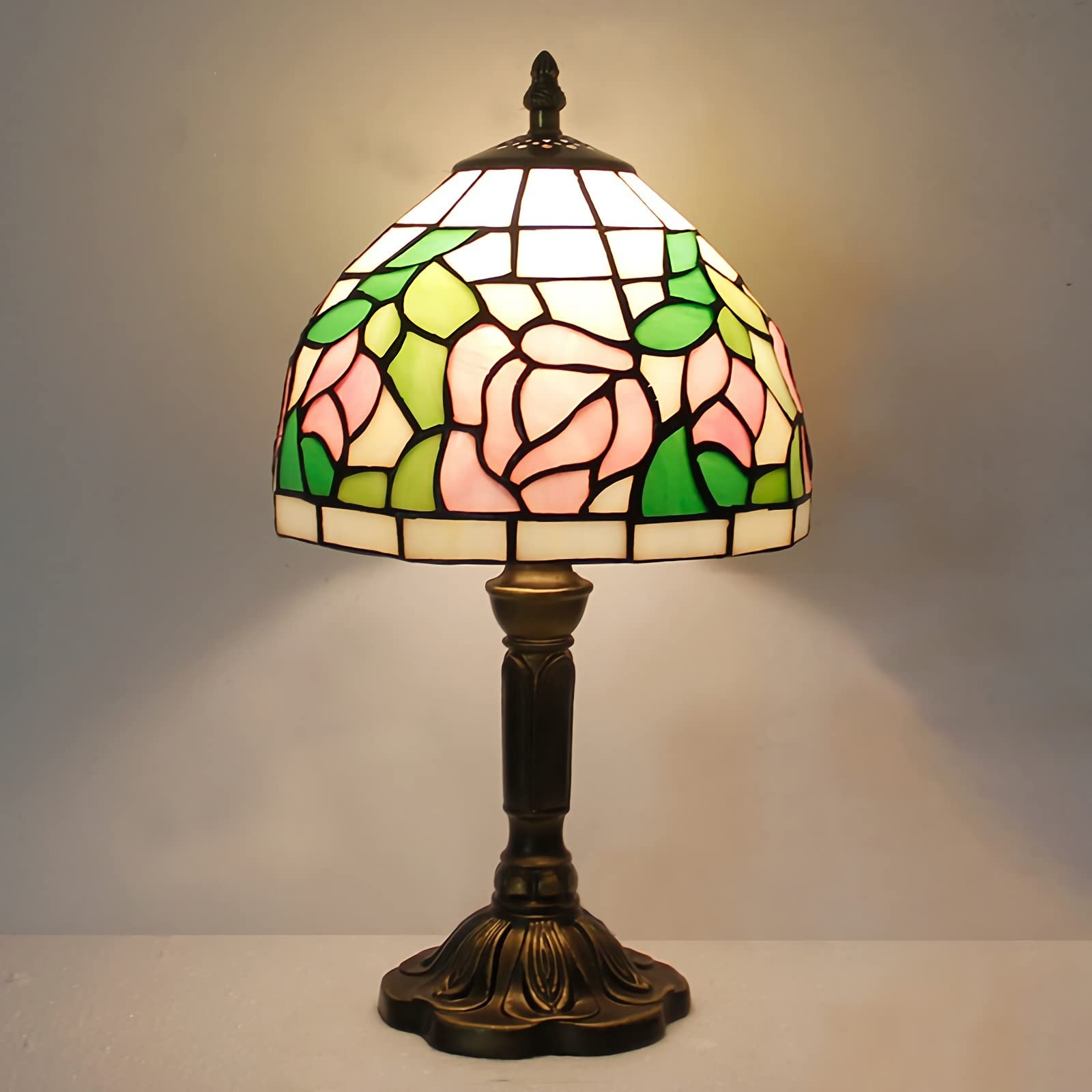 8" Tiffany Style Small Table Lamp, Stained Glass Bedside Lamp, 15" Tall Antique Resin Base Nightstand Lamps for Bedroom Living Room Home Office, E26 Bulb(Bulb Not Included),13