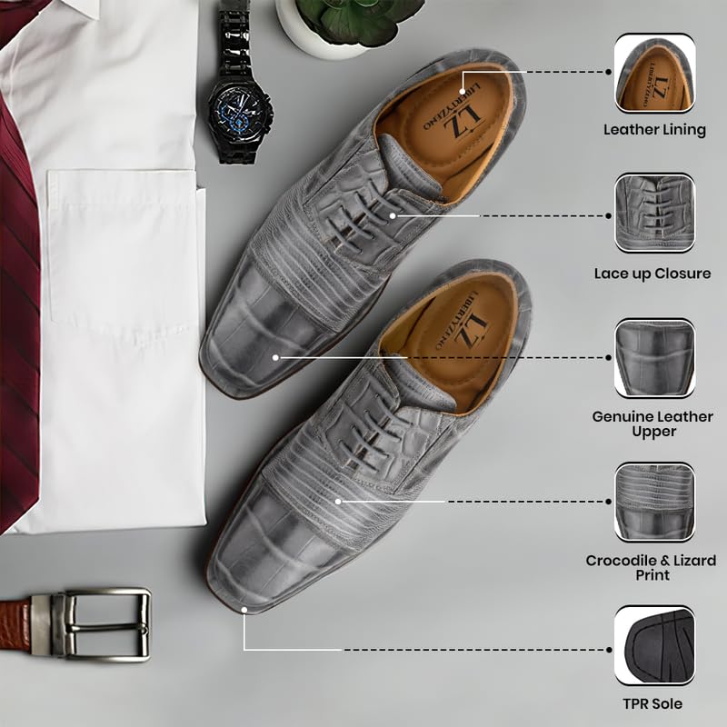 LIBERTYZENO Mens Animal Print Genuine Leather Lace Up Oxford Dress Shoes2