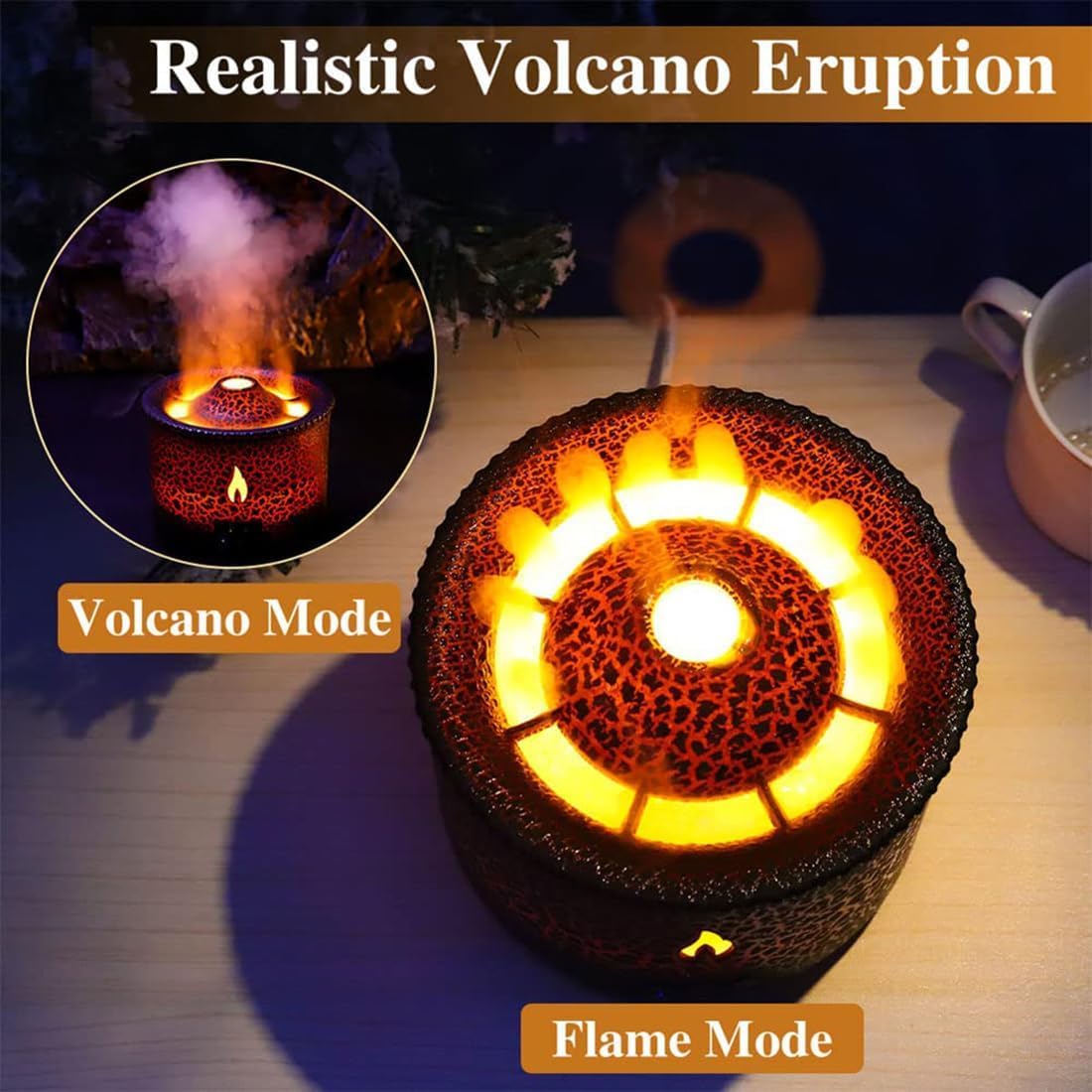 Difusor de Aceite Esencial de Llama con lámpara LED, humidificador de Aroma de Aire de volcán de 360 ​​ml, difusor de aromaterapia con Dos Modos de pulverización, para Yoga, Dormitorio, Hote