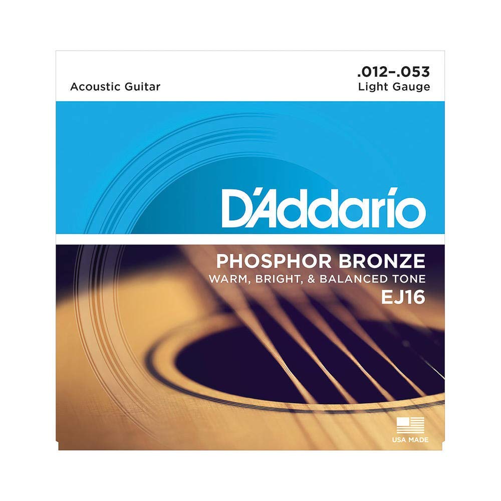 D'Addario EJ16 Phosphor Bronze Acoustic Guitar Strings, Light, 12-53 (2 Pack)