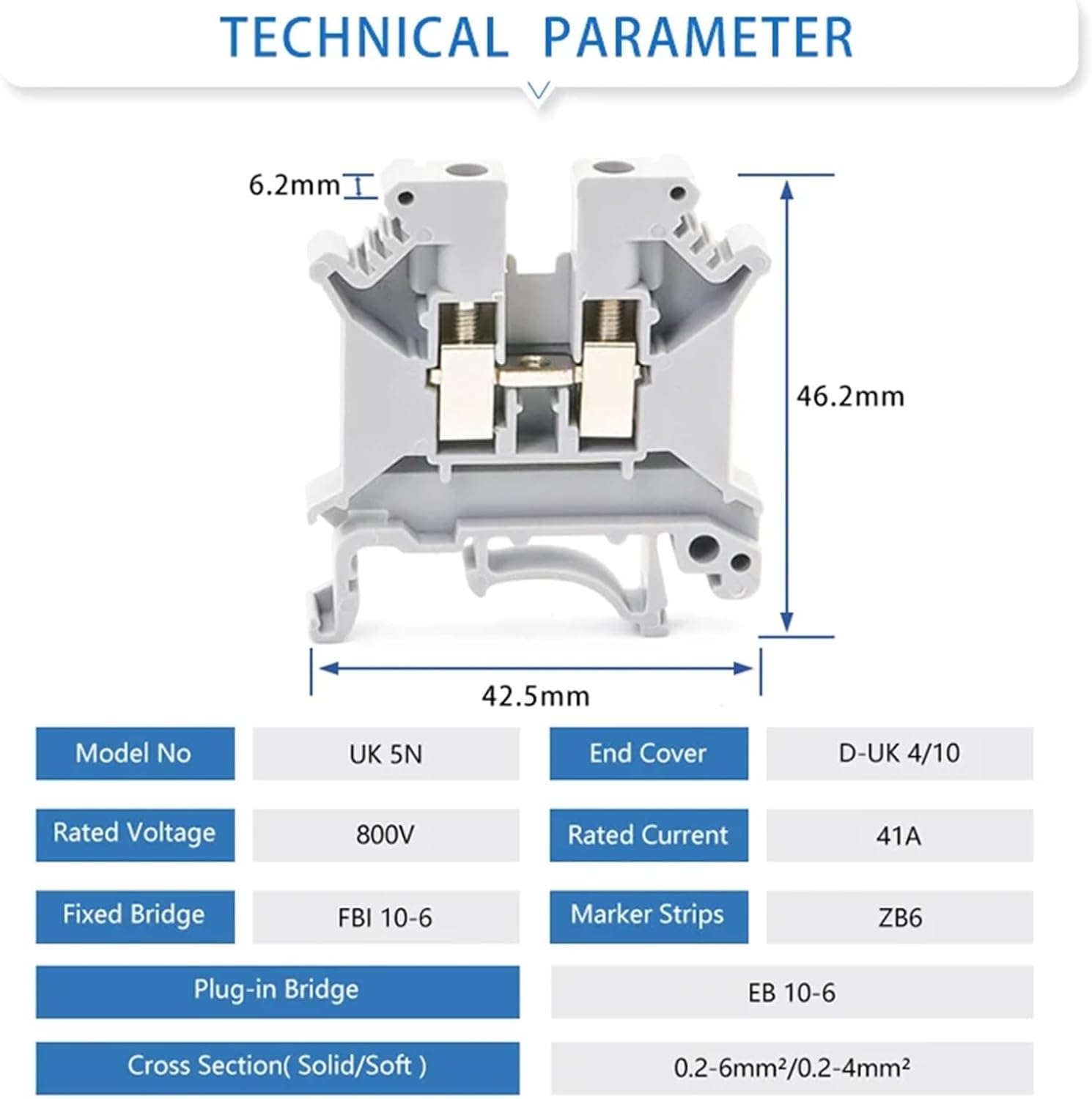 Din Rail Terminal Block UK-5N Universal Connector Screw Connection Electrical Wiring Conductor UK5N Terminal Strips Block 10pcs