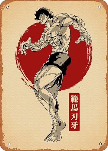Póster de metal de anime japonés minimalista figura cartel de lata de metal Baki Hanma decoración de pared de 8 x 12 pulgadas