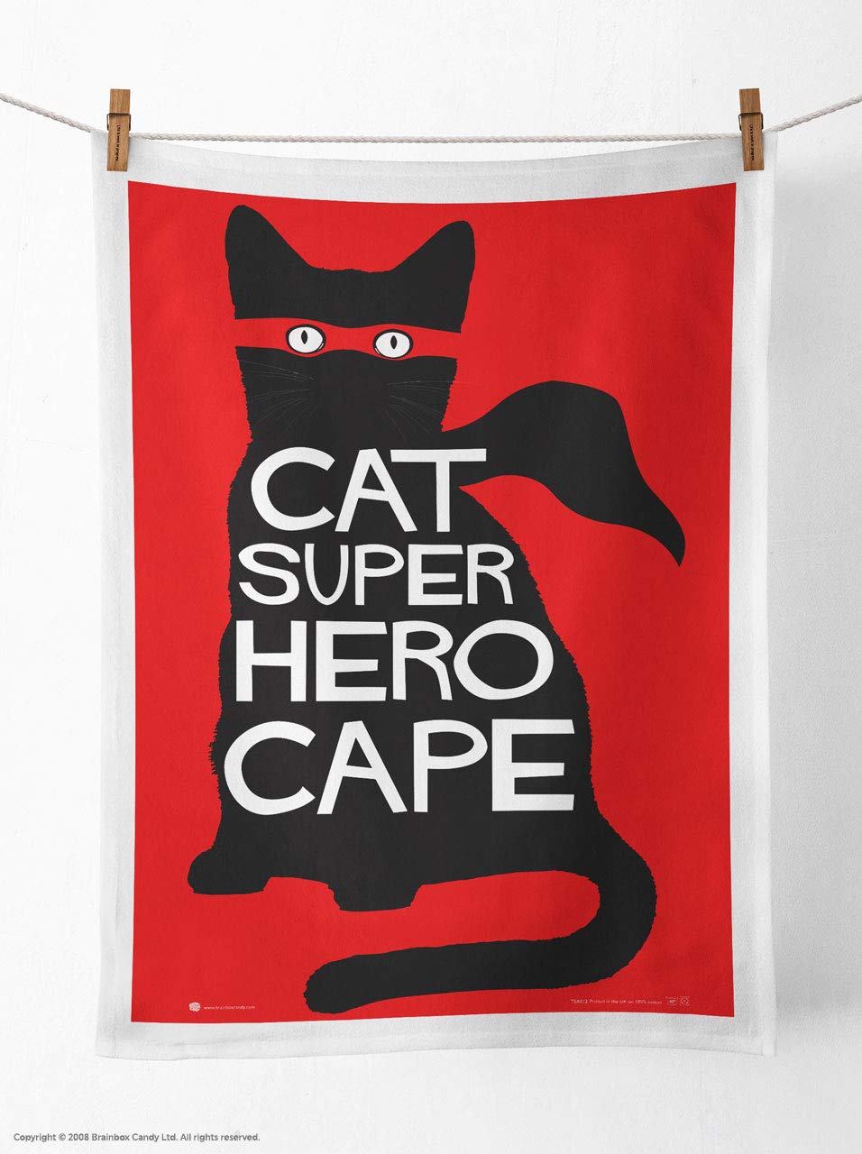 Brainbox Candy Red Funny Novelty 'Cat Super Hero Cape' Tea Towel